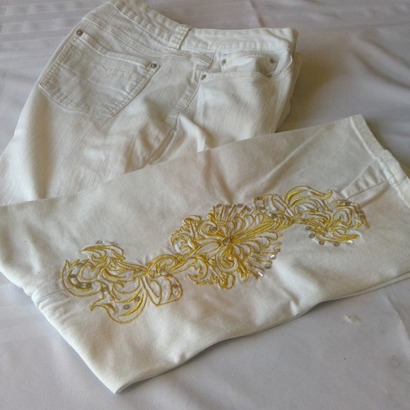 Blue Identity White & Gold Jeans size 14P - Picture 1 of 4